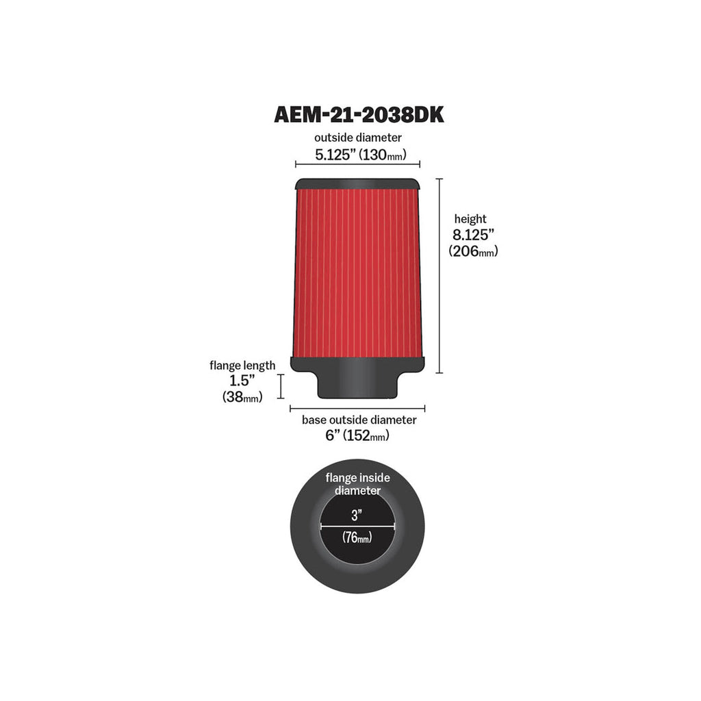AEM 3 inch Short Neck 8 inch Element Filter Replacement-dsg-performance-canada
