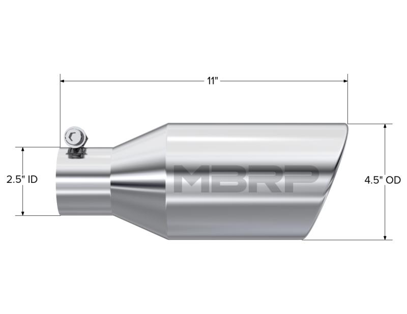 MBRP Universal Tip 4.5 O.D. Angle Rolled End 2.5 Inlet 11in Length - T304-dsg-performance-canada