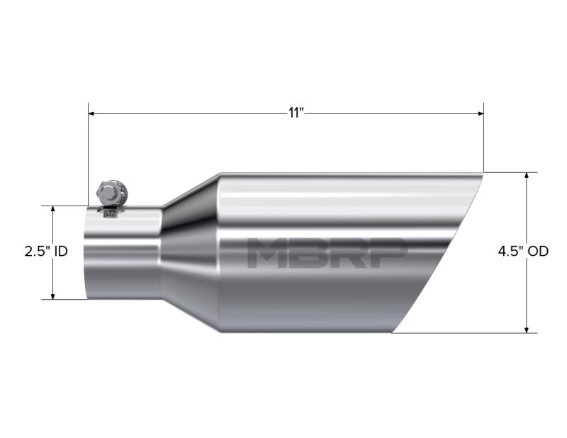 MBRP Universal Tip 4.5 O.D. Dual Walled Angled Rolled End 2.5 Inlet 12in Length - T304-dsg-performance-canada